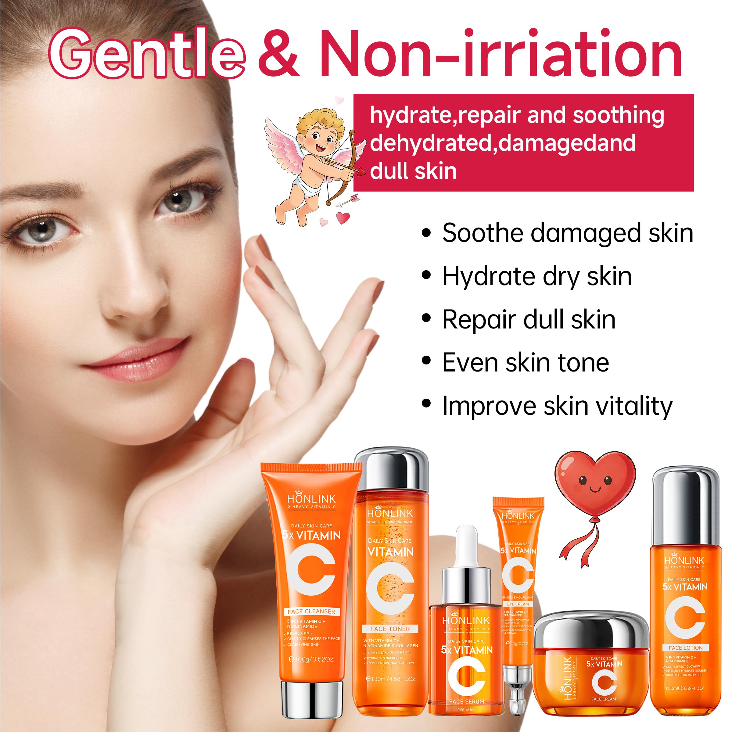HONLINK Glown 6-Piece Hydrating Skincare Set — Vitamin C & Niacinamide | Gift for Women
