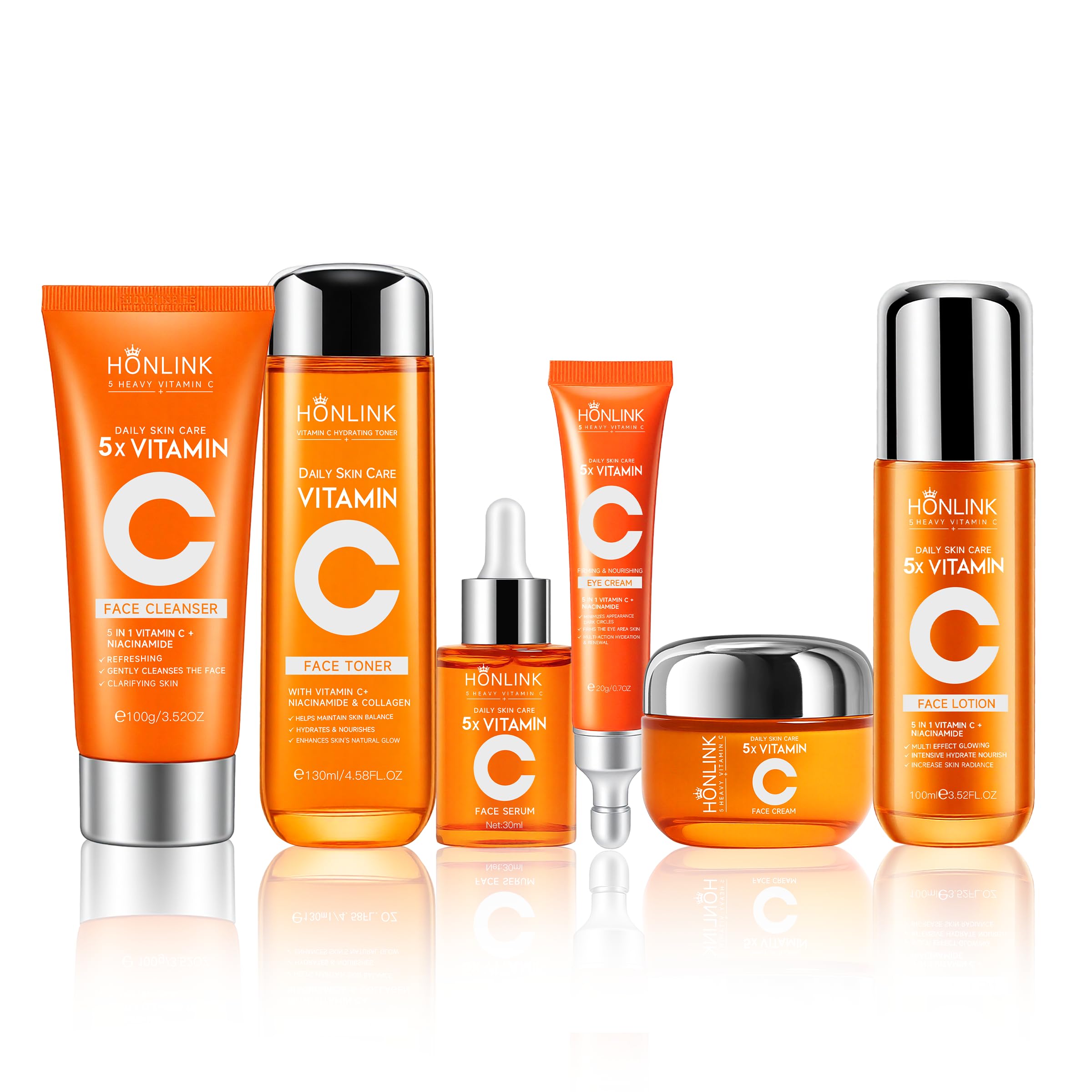 HONLINK Glown 6-Piece Hydrating Skincare Set — Vitamin C & Niacinamide | Gift for Women
