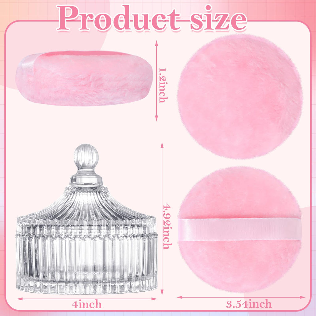 HONSIO Large Pink Body Powder Puff with Crystal Case – 3.54 Inch