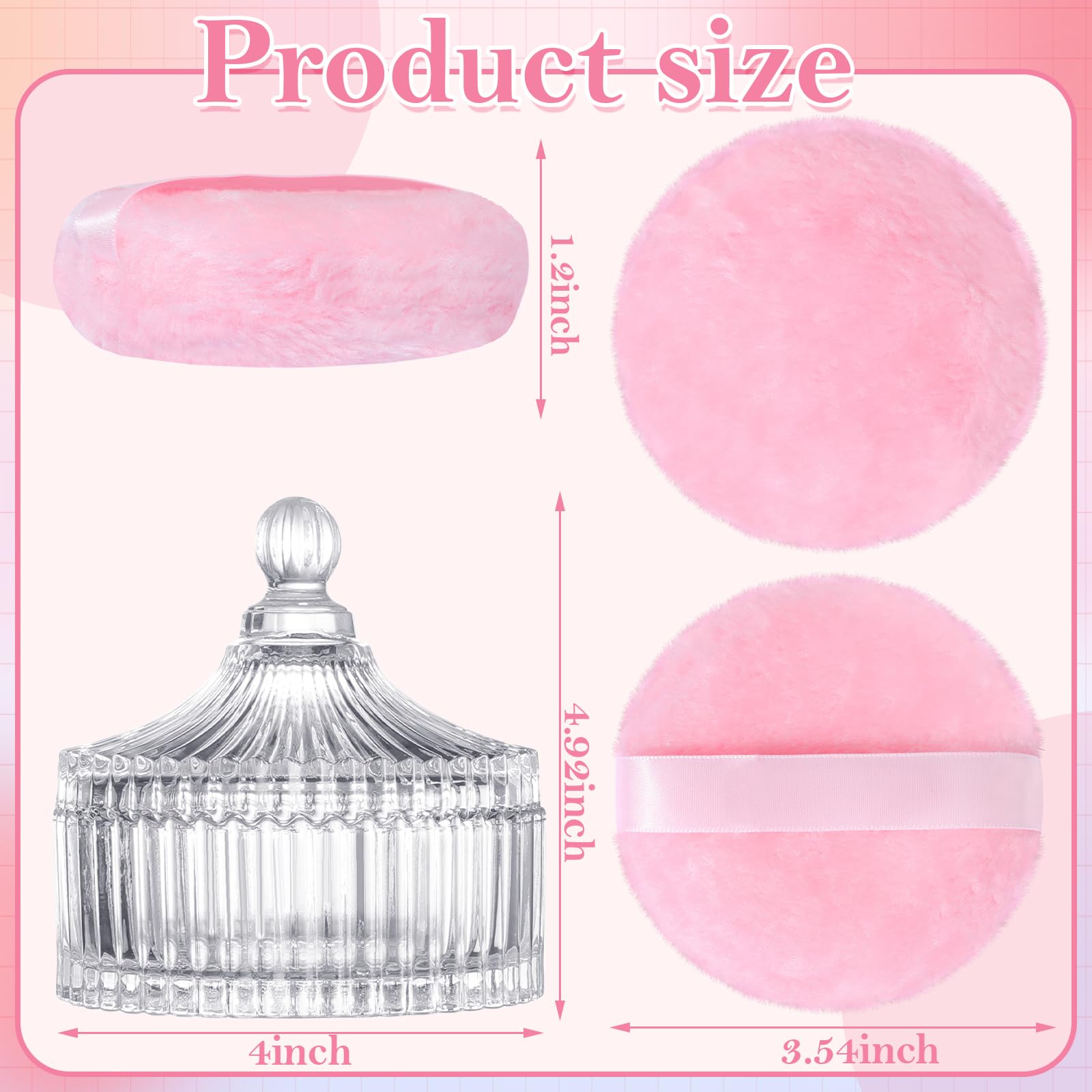 HONSIO Large Pink Body Powder Puff with Crystal Case – 3.54 Inch