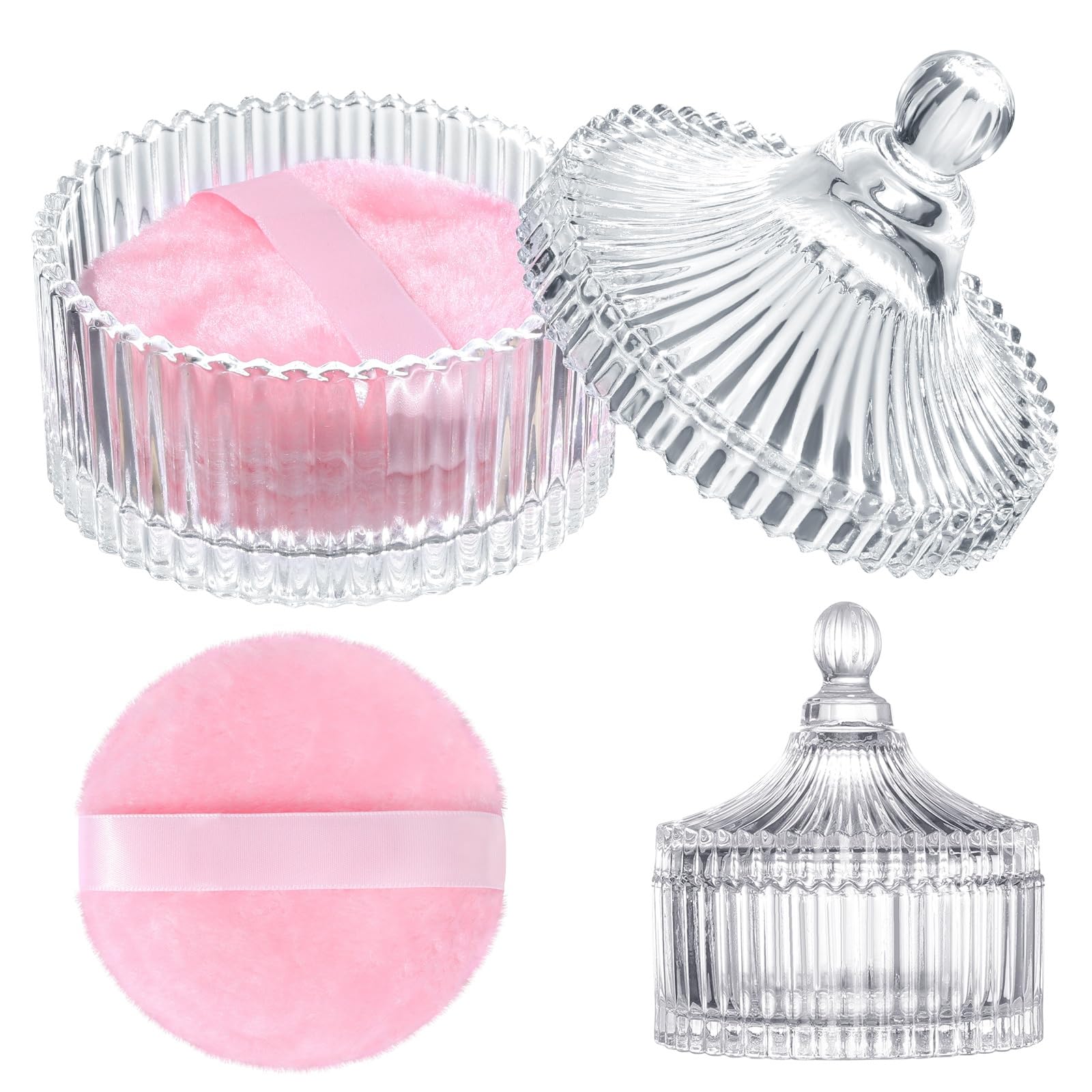 HONSIO Large Pink Body Powder Puff with Crystal Case – 3.54 Inch