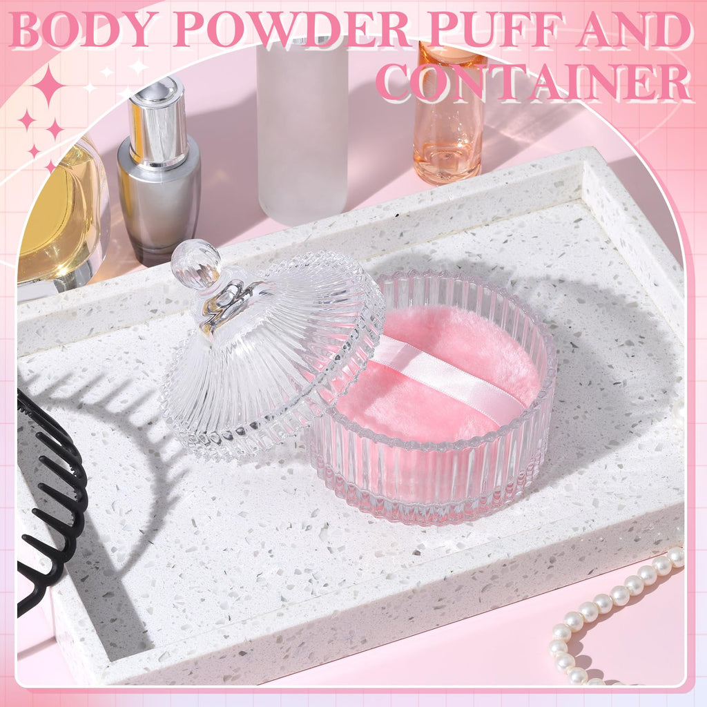 HONSIO Large Pink Body Powder Puff with Crystal Case – 3.54 Inch
