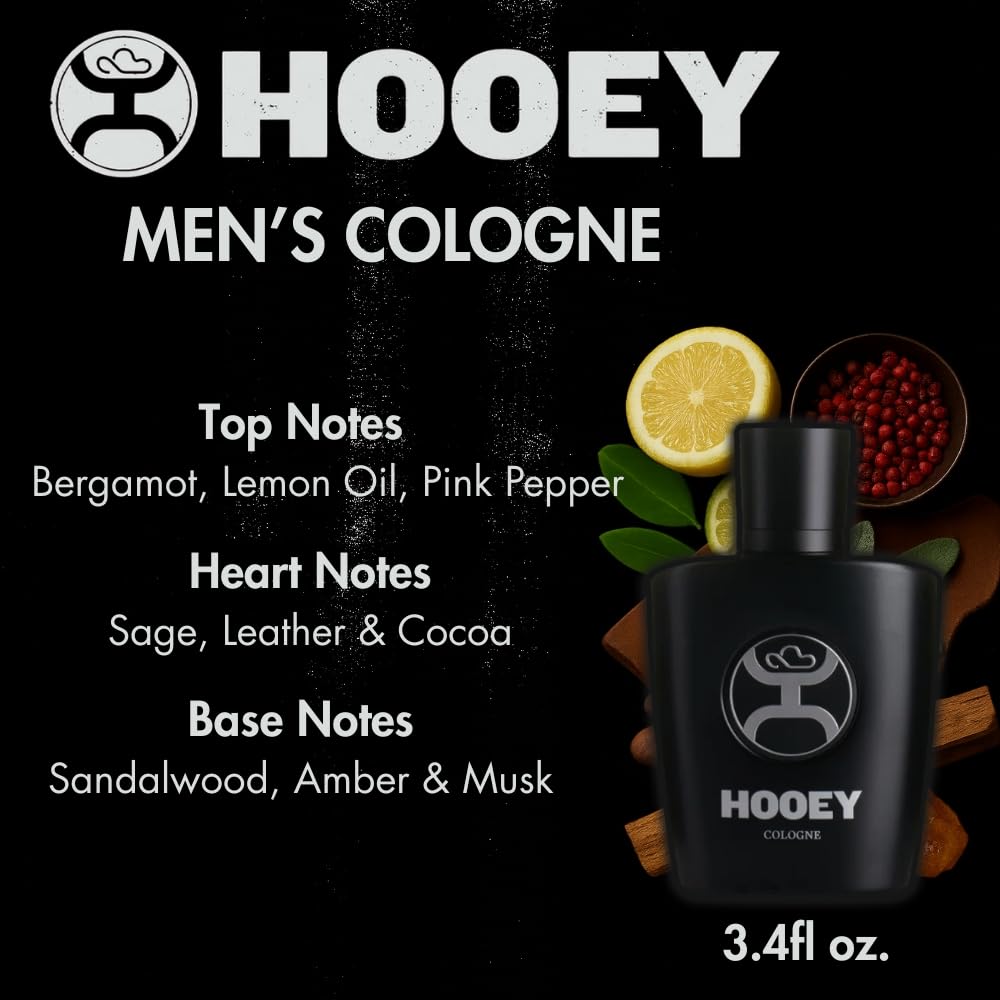 HOOEY Men's Cologne Spray - Bergamot, Lemon, Leather & Sandalwood | 3.4 oz Travel Size