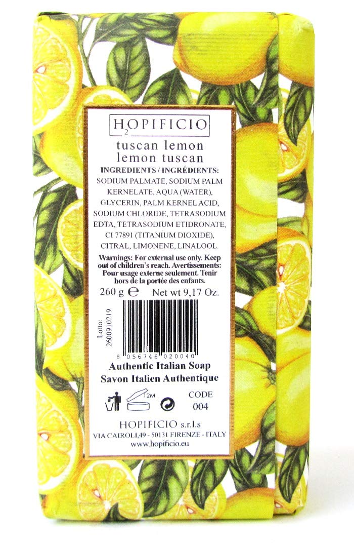 Hopificio Lemon Soap Bar – Finest All-Natural, Moisturizing & Brightening (9.17 oz) – Made in Italy