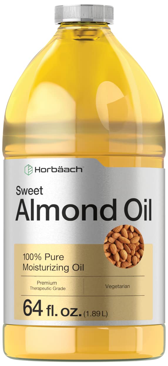 Horbäach Sweet Almond Oil 64-oz – Cold-Pressed, Hexane-Free Carrier Oil for Hair & Skin | Vegan, Non-GMO, Cruelty-Free