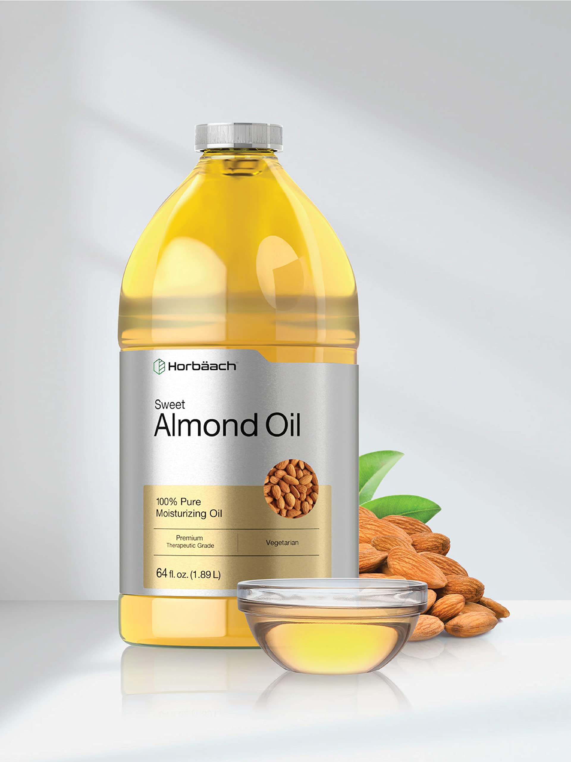 Horbäach Sweet Almond Oil 64-oz – Cold-Pressed, Hexane-Free Carrier Oil for Hair & Skin | Vegan, Non-GMO, Cruelty-Free
