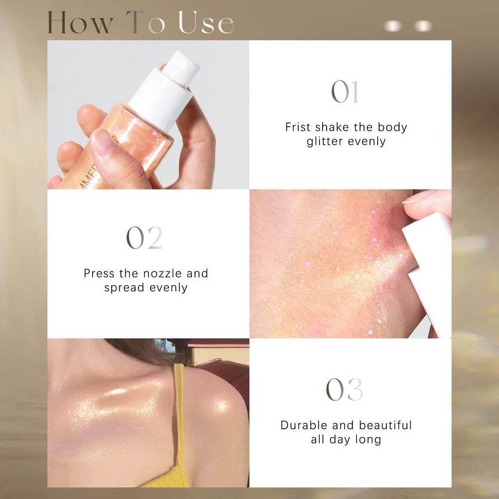 HOSAILY Body Glitter Spray Rose Gold – 60ML Moisturizing Glow Highlighter