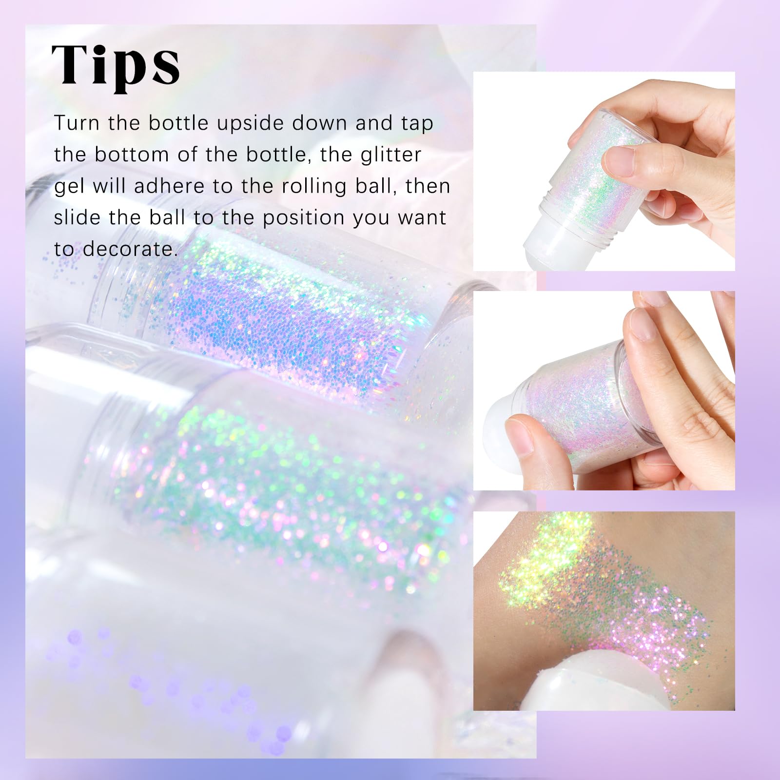 HOSAILY 2 Colors Roll-On Body Glitter Gel – Pink & Blue Holographic Sparkle for Face, Hair & Body