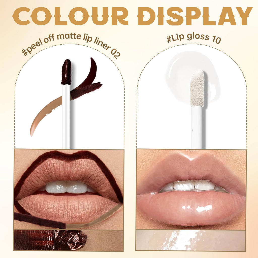 HOSAILY Peel Off Lip Liner Stain Tattoo – Brown Lip Liner & Clear Gloss Duo, Long-Lasting Lip Makeover