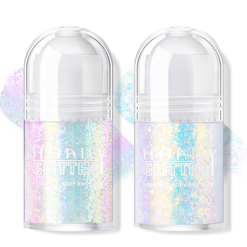 HOSAILY 2 Colors Roll-On Body Glitter Gel – Pink & Blue Holographic Sparkle for Face, Hair & Body