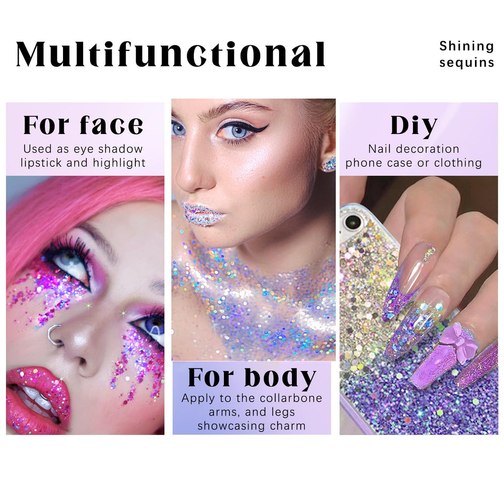 HOSAILY 2 Colors Roll-On Body Glitter Gel – Pink & Blue Holographic Sparkle for Face, Hair & Body