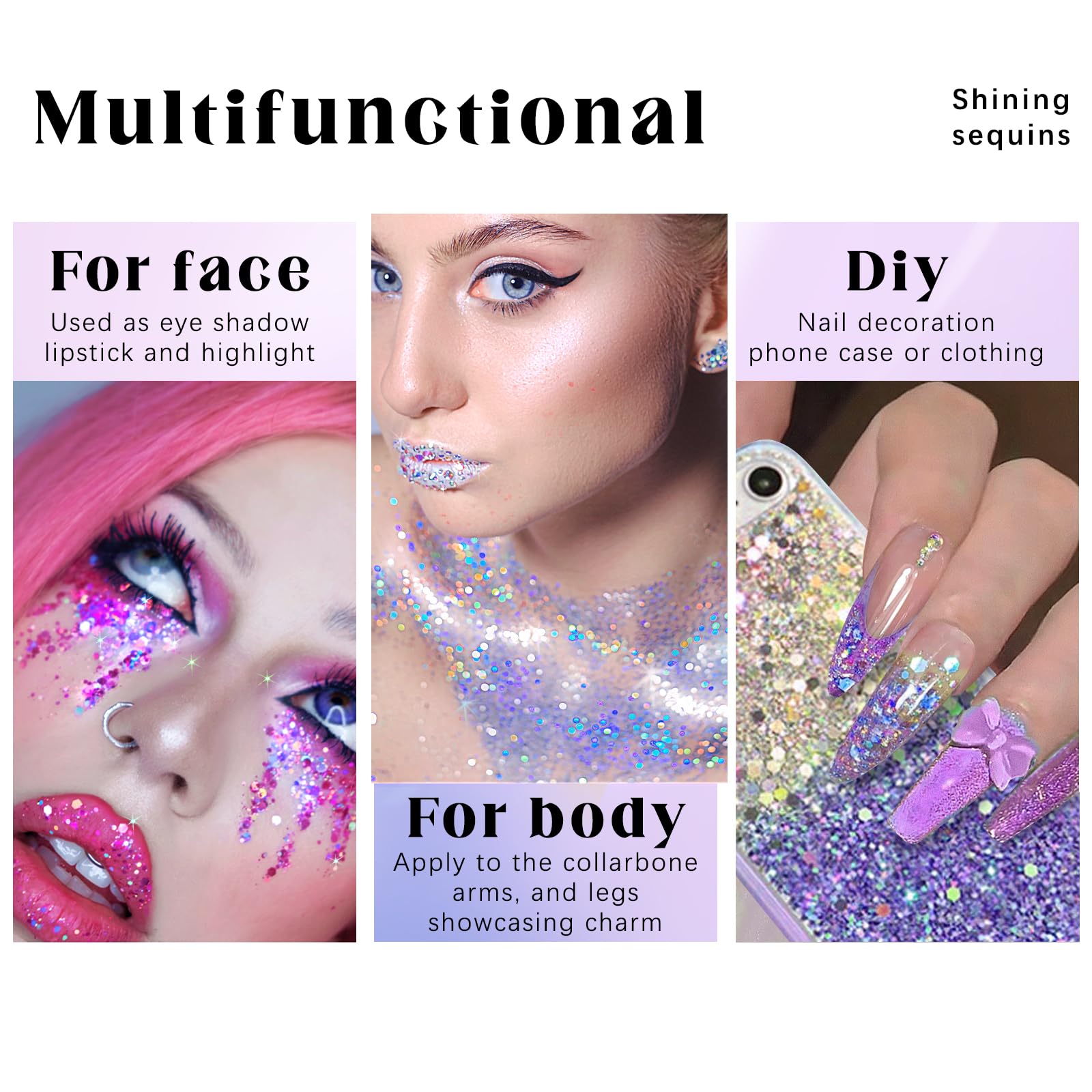 HOSAILY 2 Colors Roll-On Body Glitter Gel – Pink & Blue Holographic Sparkle for Face, Hair & Body