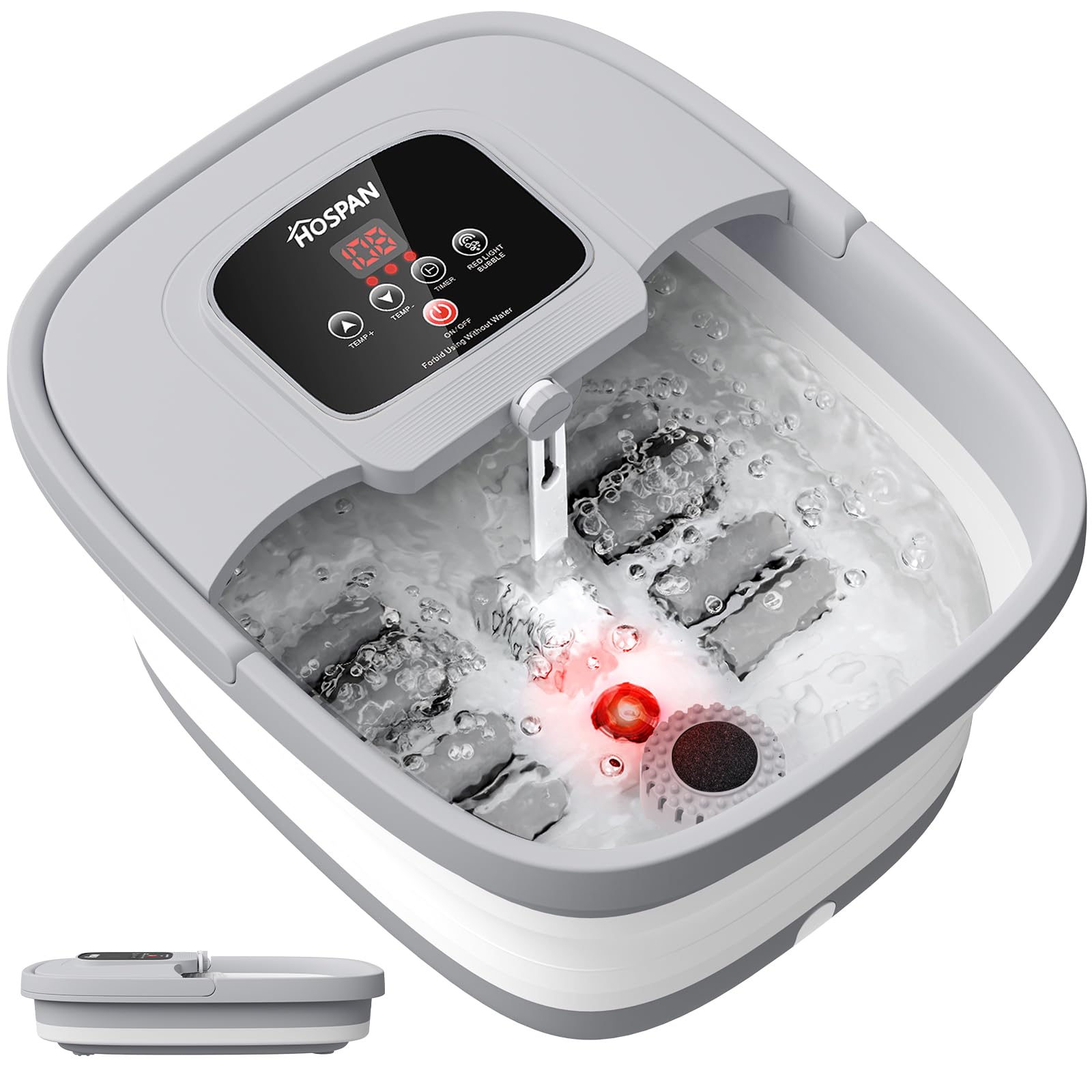 HOSPAN Collapsible Foot Spa with Heat, Bubble, Red Light, and 8 Shiatsu Rollers