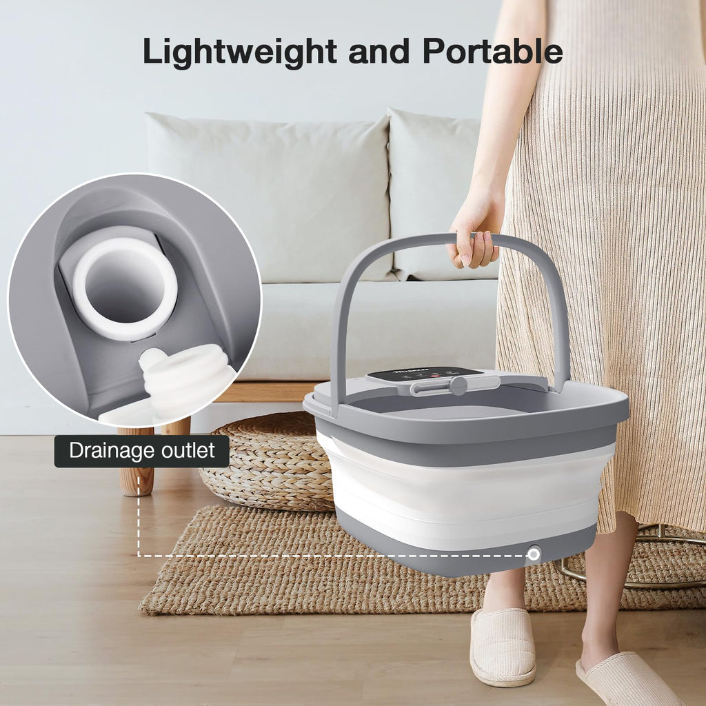 HOSPAN Collapsible Foot Spa with Heat, Bubble, Red Light, and 8 Shiatsu Rollers