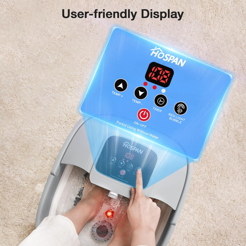 HOSPAN Collapsible Foot Spa with Heat, Bubble, Red Light, and 8 Shiatsu Rollers