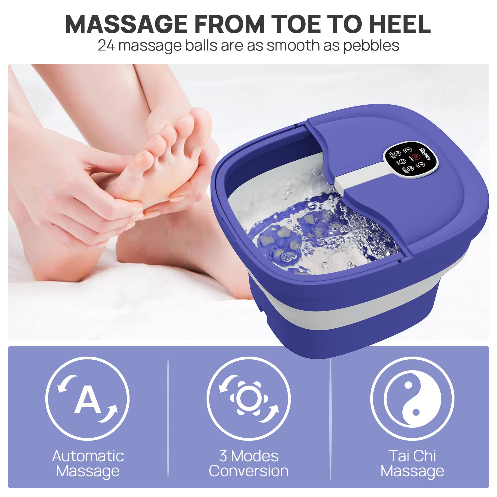 HOSPAN FS02A Collapsible Foot Spa — Electric Rotary Massage, Heat, Bubble, Remote