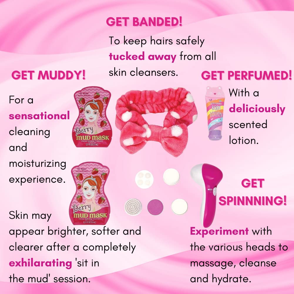 Hot Focus Kids Spa Kit for Girls – Deluxe Spa Day Set with Facial Cleanser Machine & Mud Mask