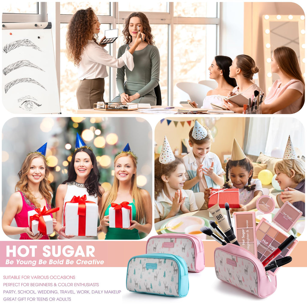 Hot Sugar Travel Makeup Kit All-in-One – Blue Cosmetic Set for Beginners & Pros