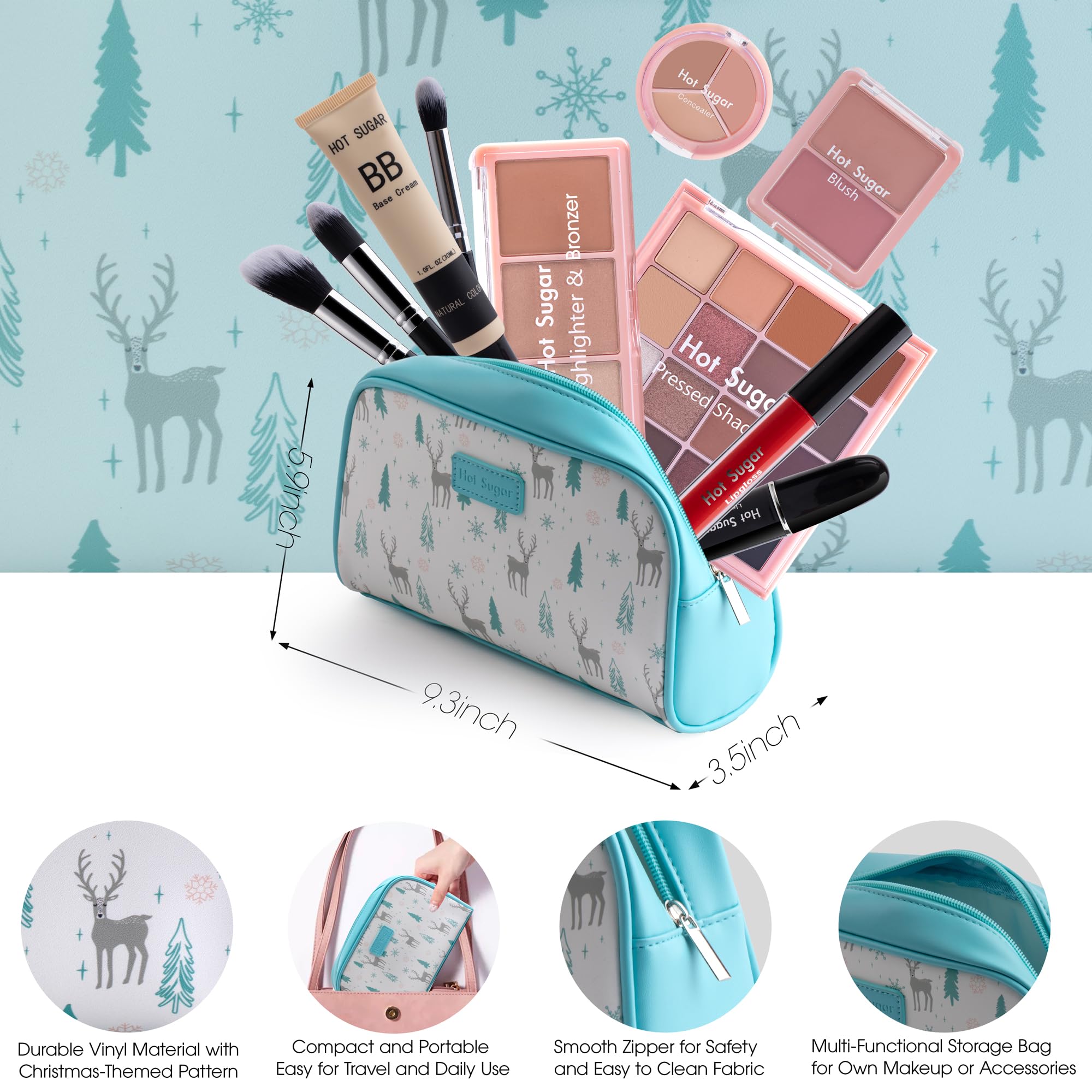 Hot Sugar Travel Makeup Kit All-in-One – Blue Cosmetic Set for Beginners & Pros