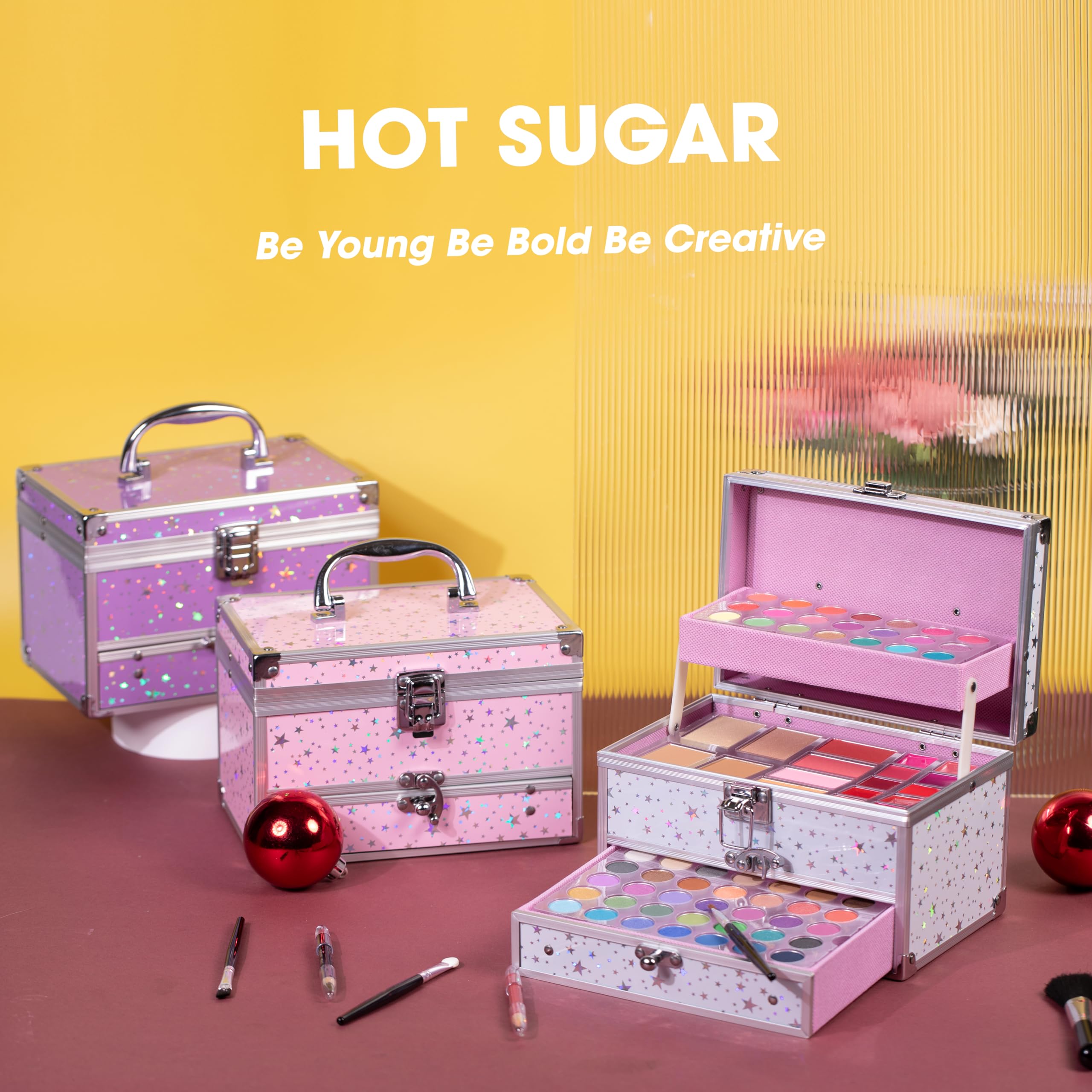 Hot Sugar Teen Makeup Kit with Train Case – Portable Beginner Set (Purple)