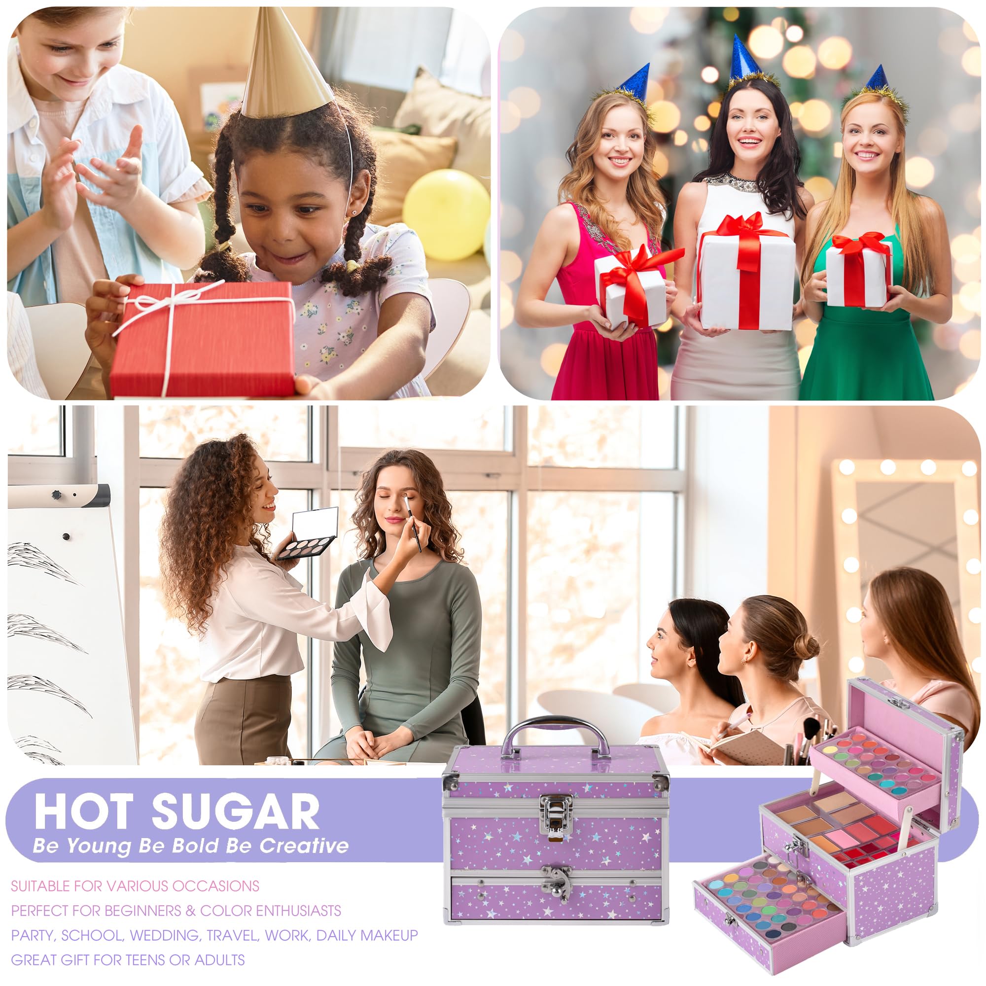 Hot Sugar Teen Makeup Kit with Train Case – Portable Beginner Set (Purple)