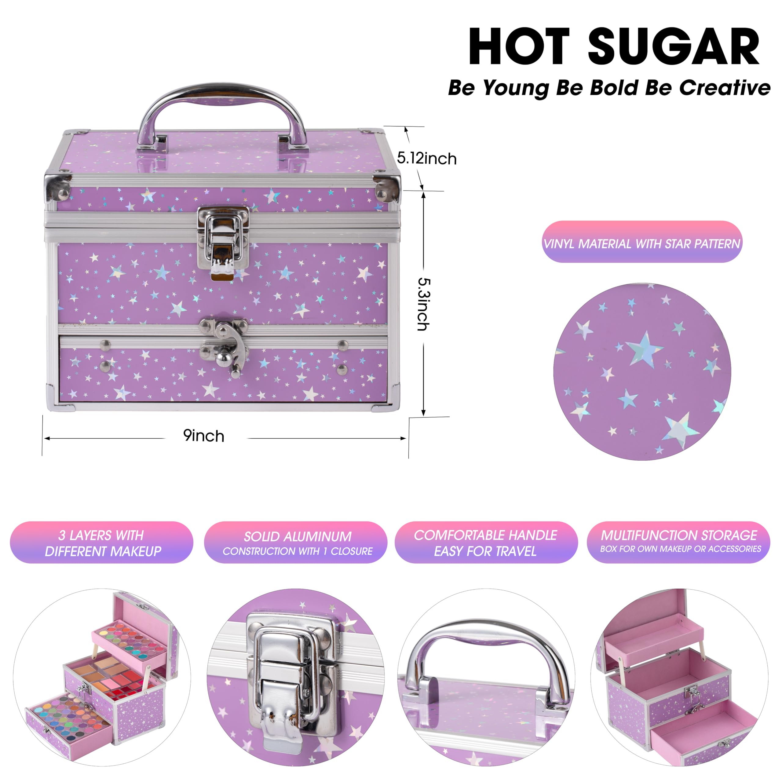 Hot Sugar Teen Makeup Kit with Train Case – Portable Beginner Set (Purple)