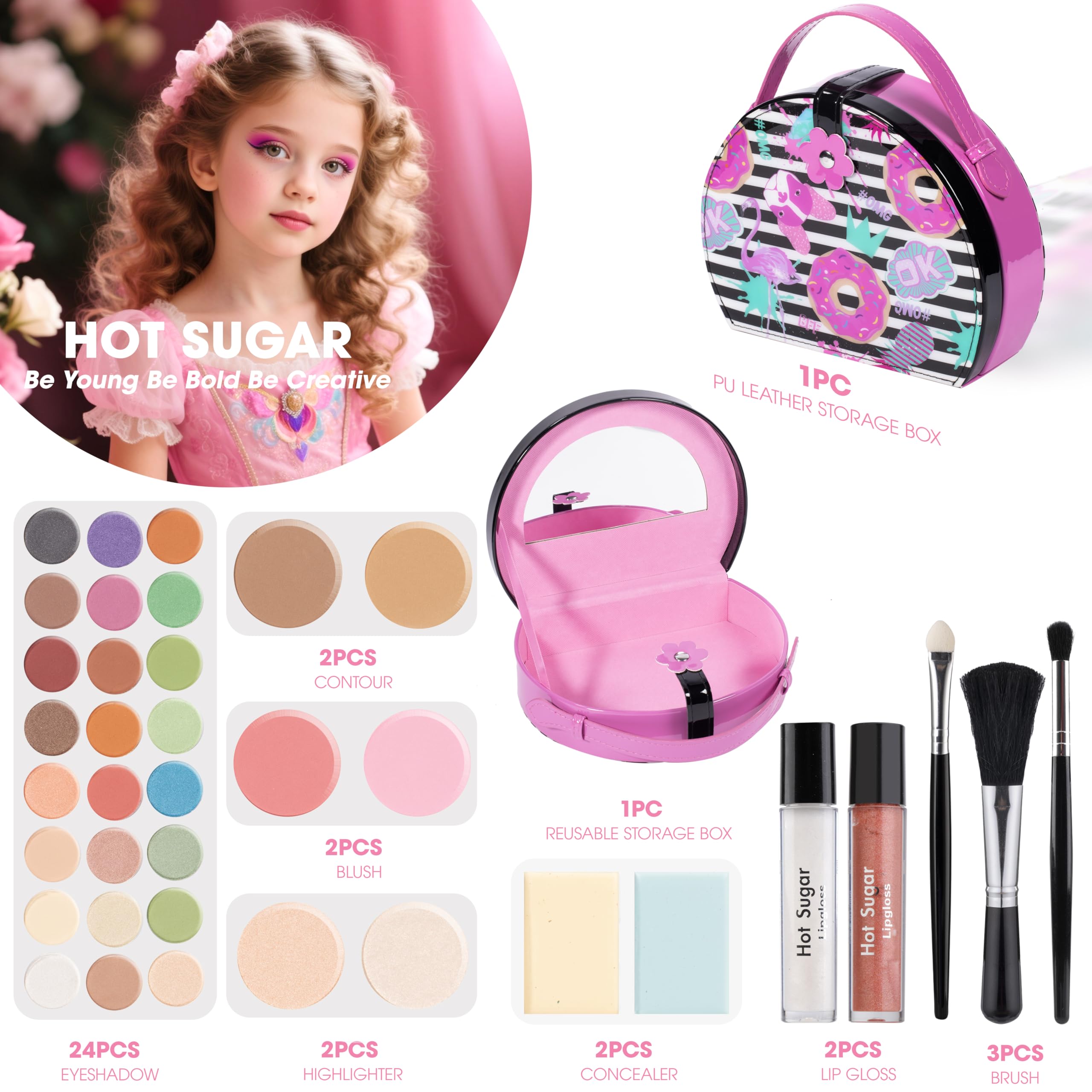 Hot Sugar Kids Makeup Kit Rose – Creative, Safe Cosmetics Gift Set for Girls 4-12