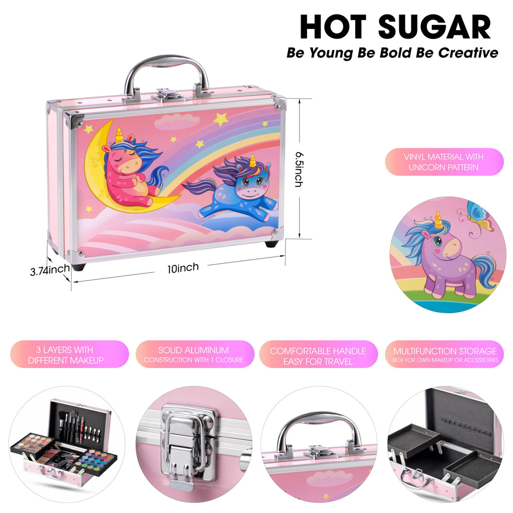 Hot Sugar Makeup Kit for Kids – Beginner 40-Piece Set in Unicorn Aluminum Box