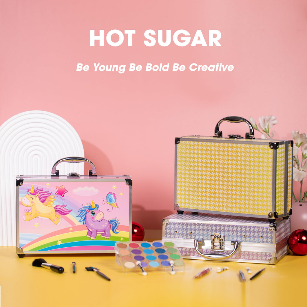 Hot Sugar Makeup Kit for Kids – Beginner 40-Piece Set in Unicorn Aluminum Box