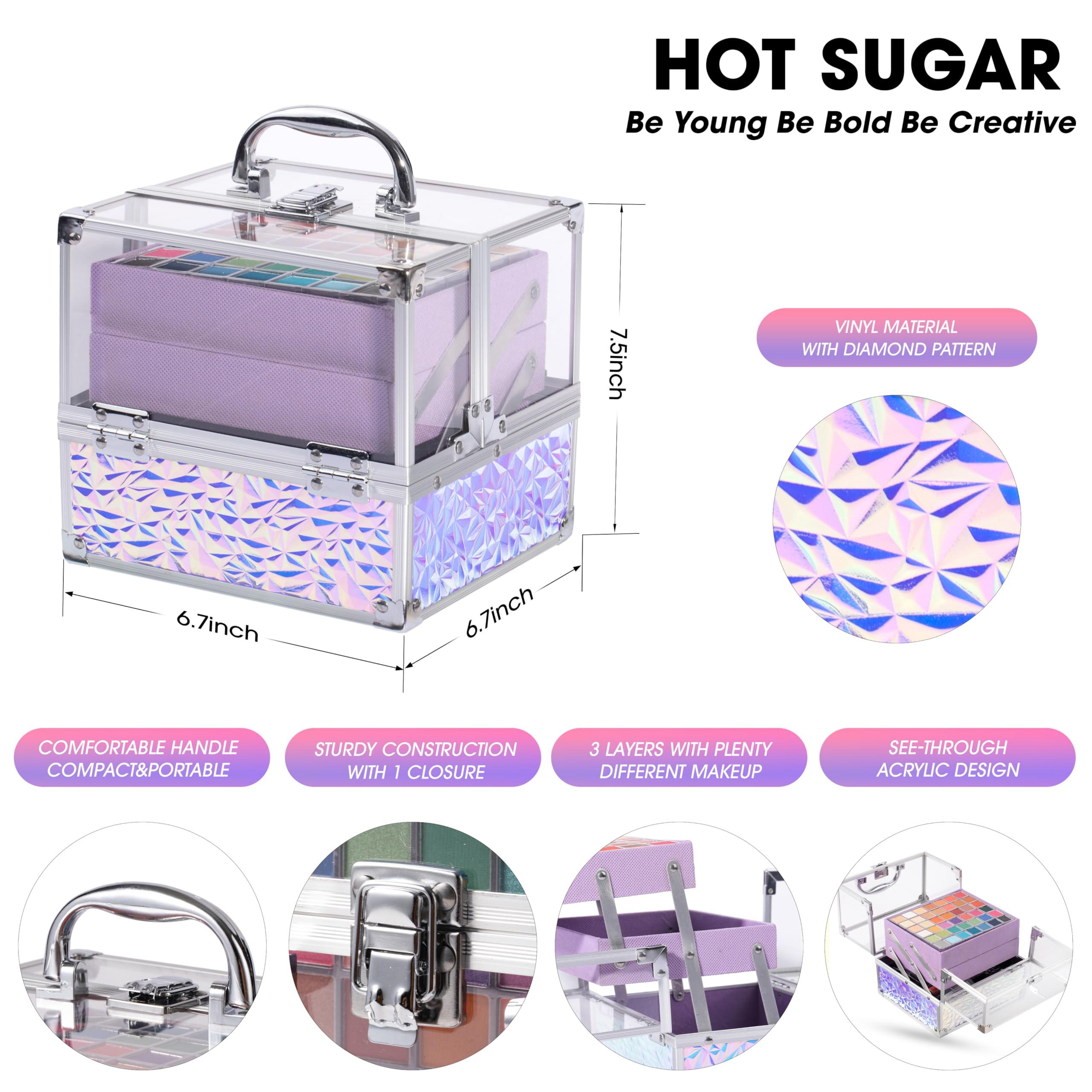 Hot Sugar Teen Makeup Kit for Girls 13-15 – 42-Piece Colorful Set with Purple Train Case