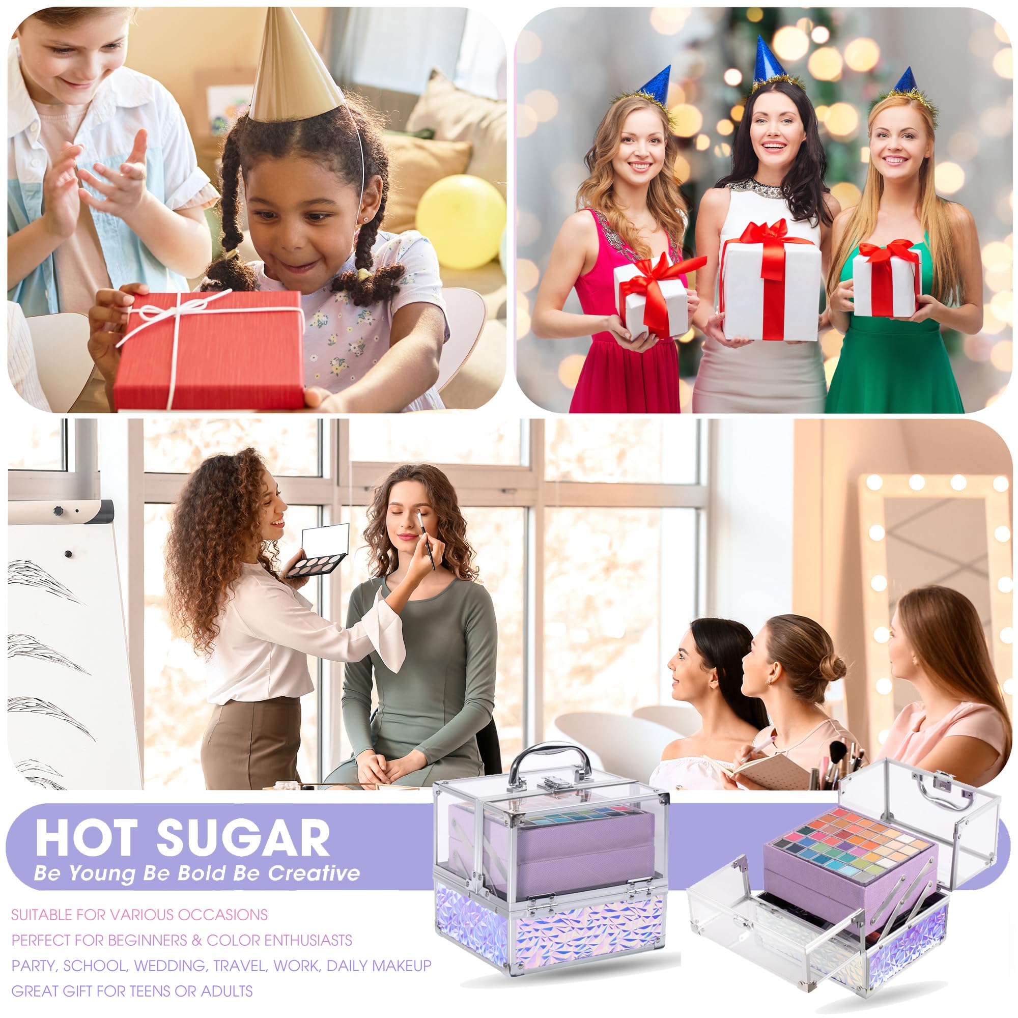 Hot Sugar Teen Makeup Kit for Girls 13-15 – 42-Piece Colorful Set with Purple Train Case