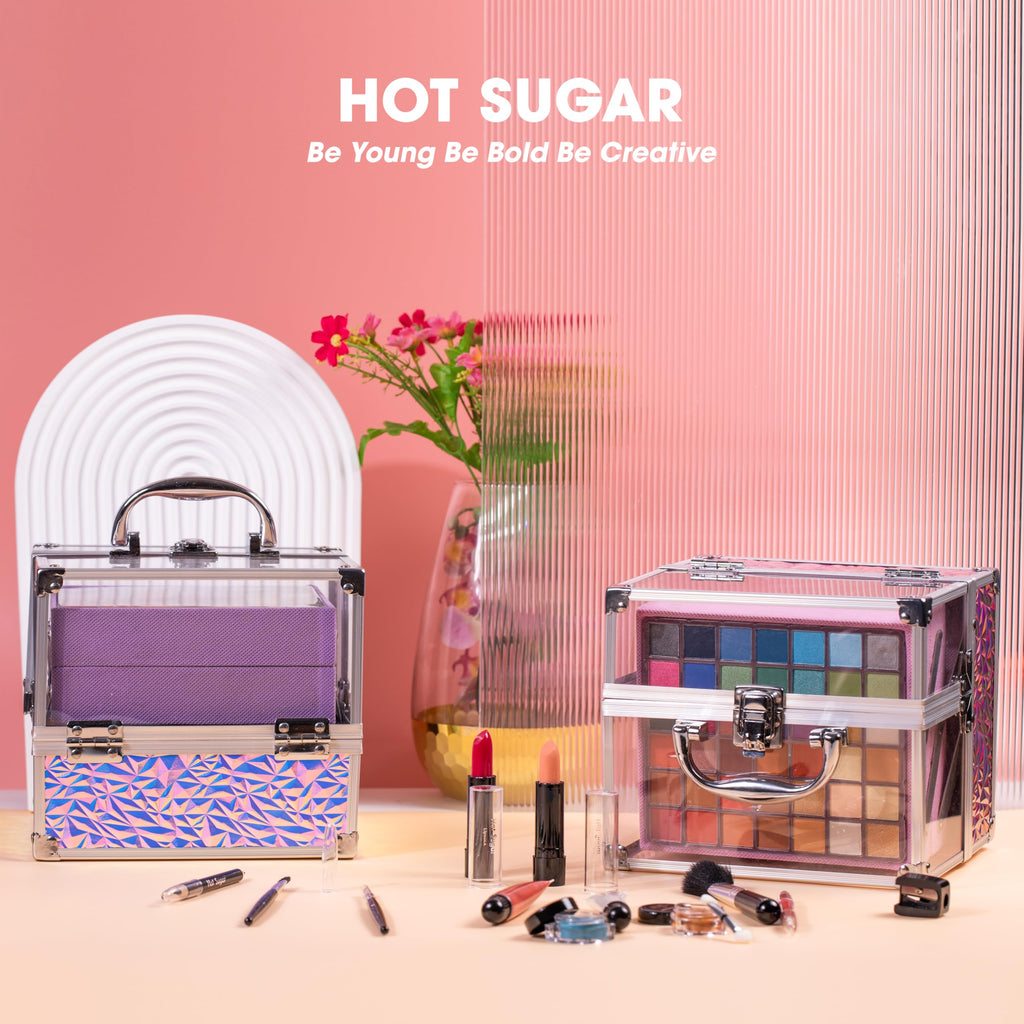 Hot Sugar Teen Makeup Kit for Girls 13-15 – 42-Piece Colorful Set with Purple Train Case