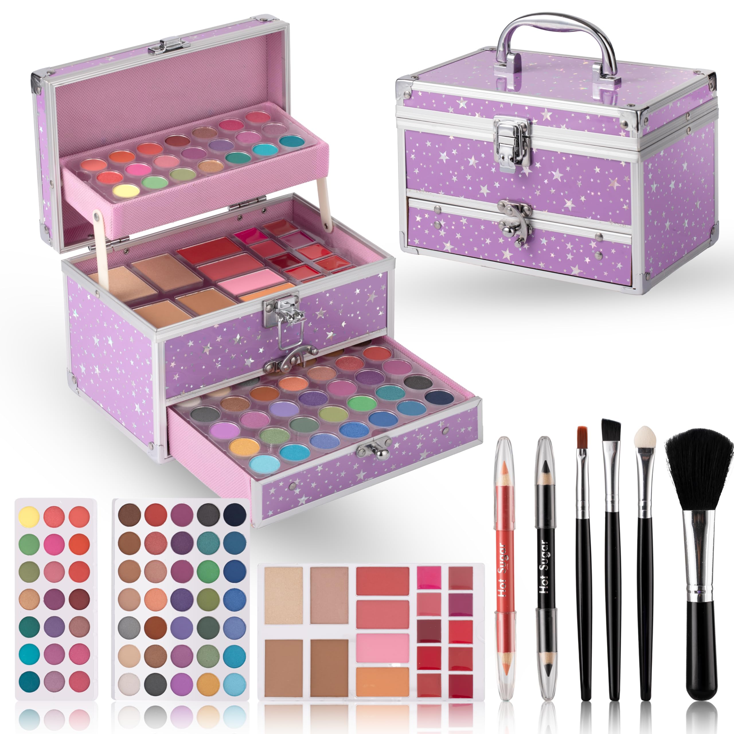 Hot Sugar Teen Makeup Kit with Train Case – Portable Beginner Set (Purple)