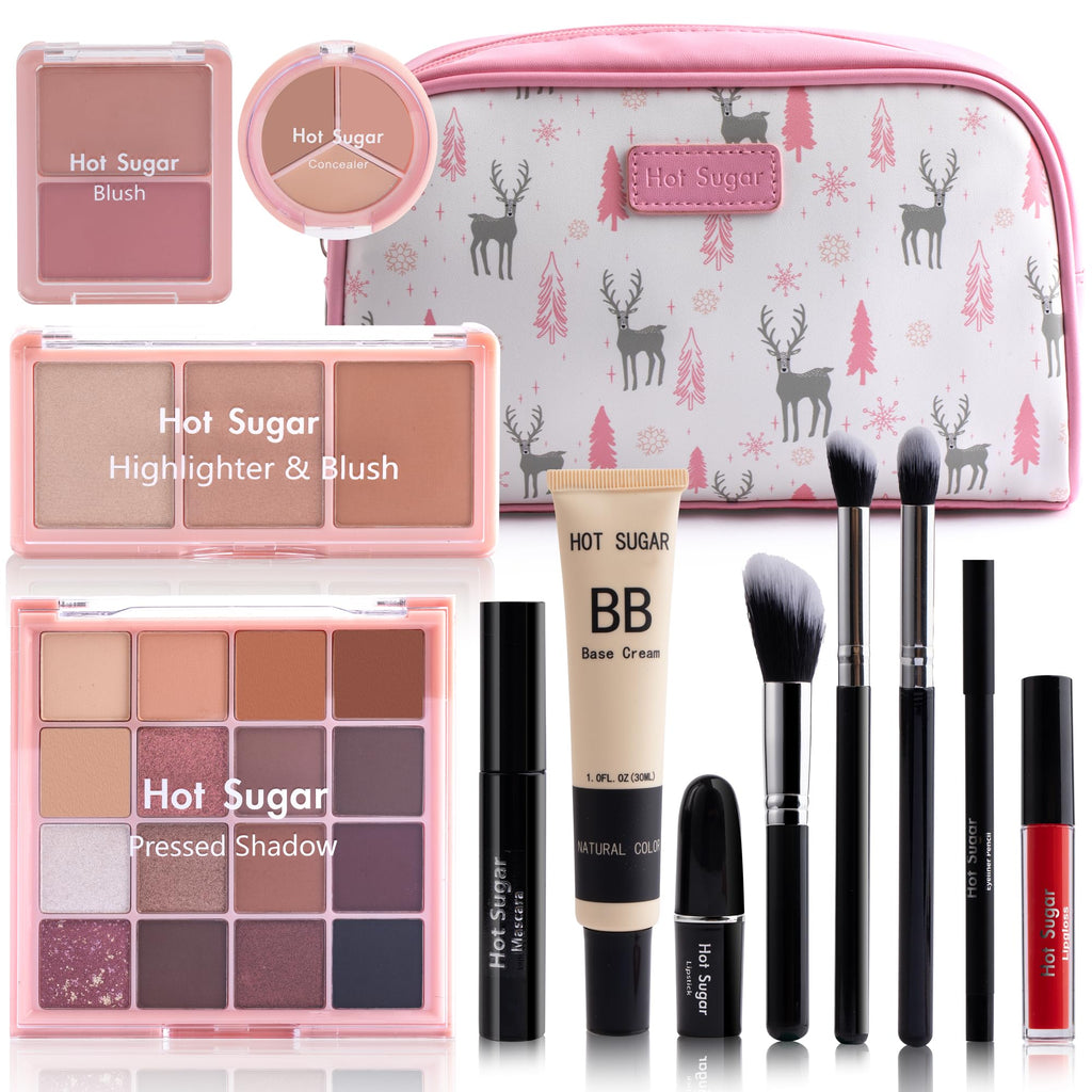 Hot Sugar Travel Makeup Kit All-in-One – Complete Set with Cosmetic Bag (Pink)