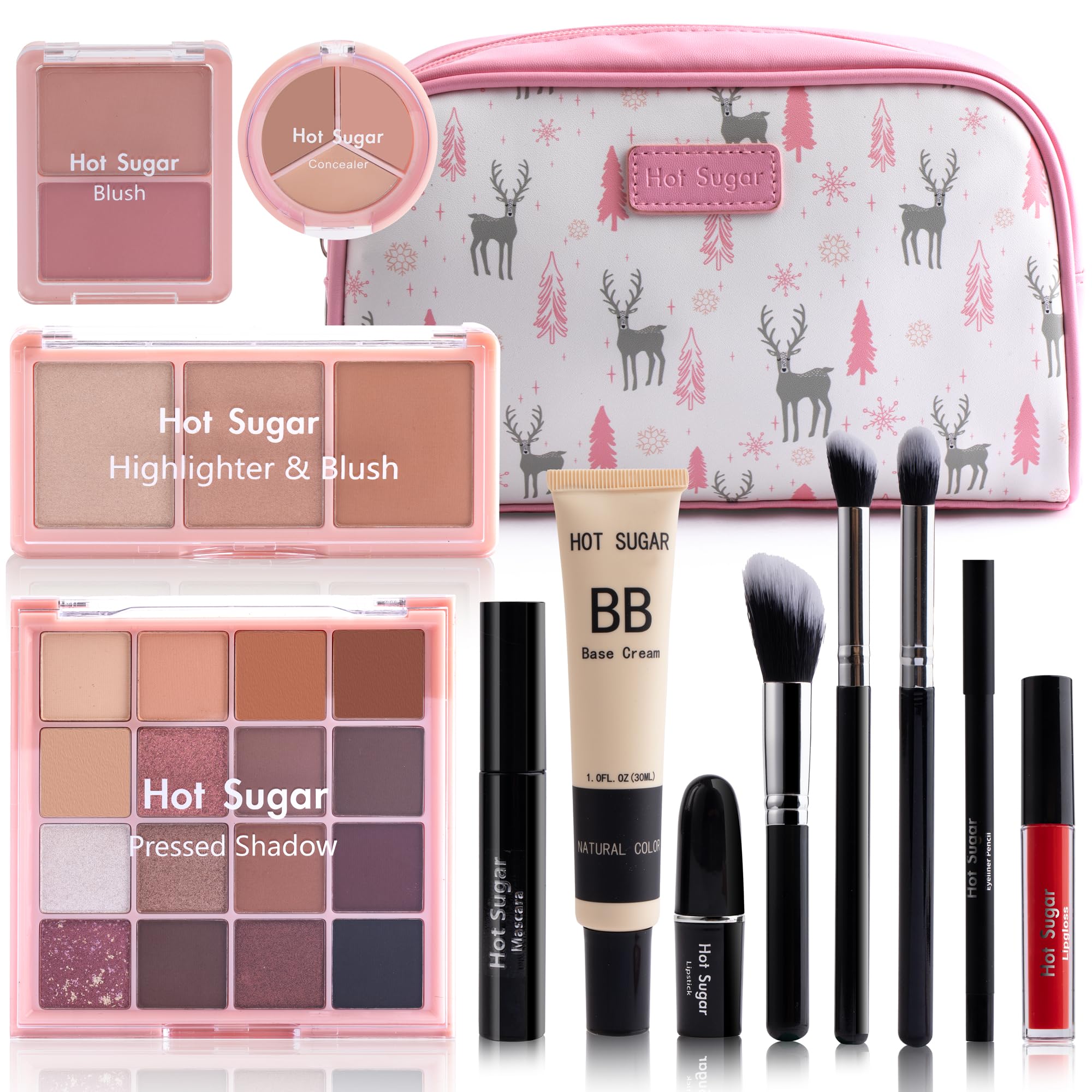 Hot Sugar Travel Makeup Kit All-in-One – Complete Set with Cosmetic Bag (Pink)