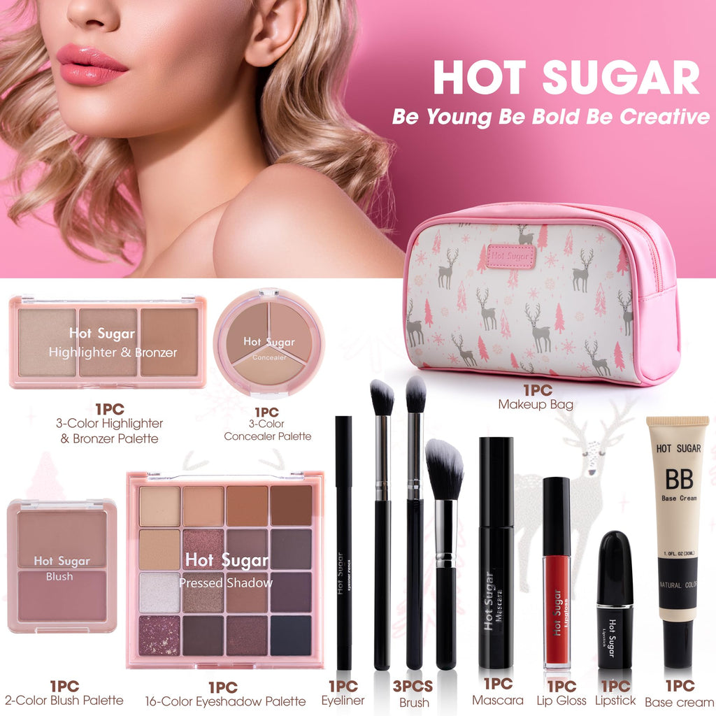 Hot Sugar Travel Makeup Kit All-in-One – Complete Set with Cosmetic Bag (Pink)
