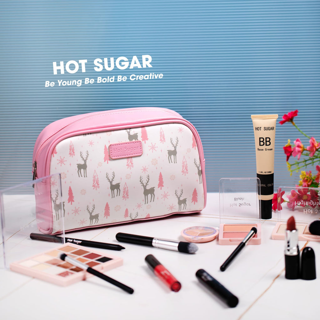 Hot Sugar Travel Makeup Kit All-in-One – Complete Set with Cosmetic Bag (Pink)