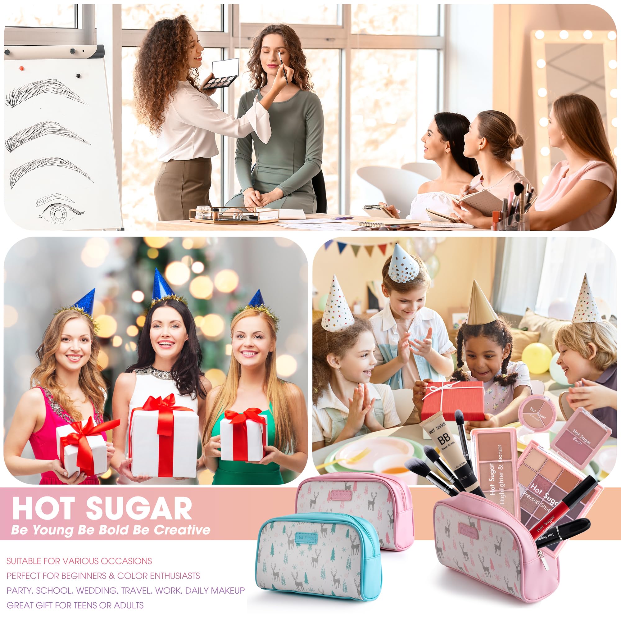 Hot Sugar Travel Makeup Kit All-in-One – Complete Set with Cosmetic Bag (Pink)