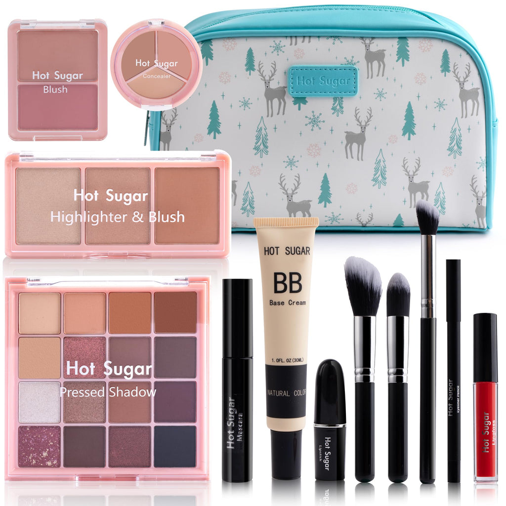 Hot Sugar Travel Makeup Kit All-in-One – Blue Cosmetic Set for Beginners & Pros