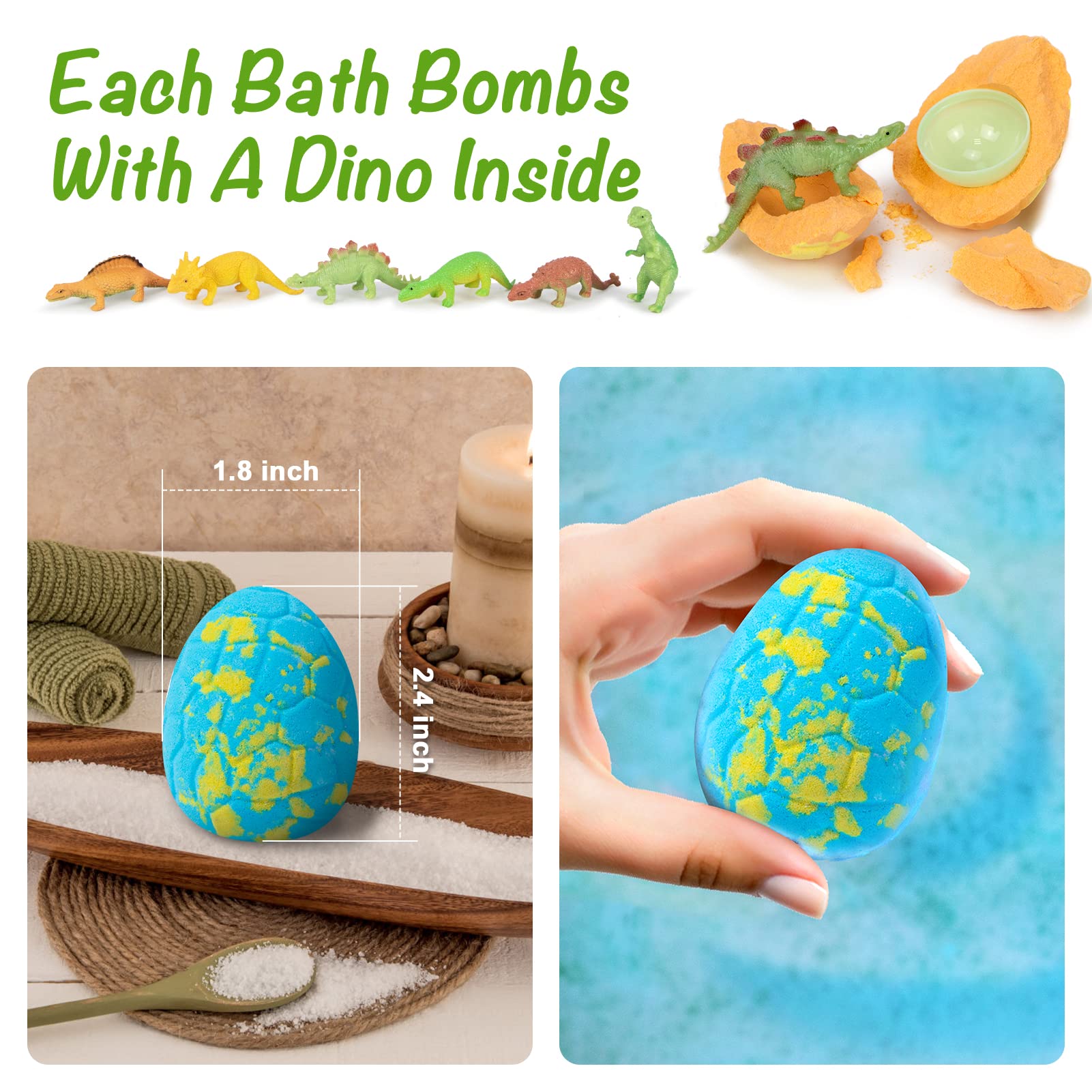 HOTLAKE Dinosaur Bath Bombs Gift Set – 16 Organic Kids Bath Bombs with Toys Inside