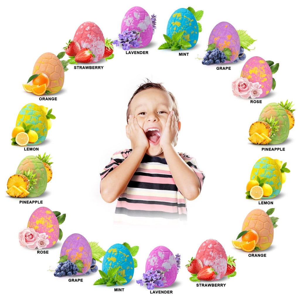 HOTLAKE Dinosaur Bath Bombs Gift Set – 16 Organic Kids Bath Bombs with Toys Inside