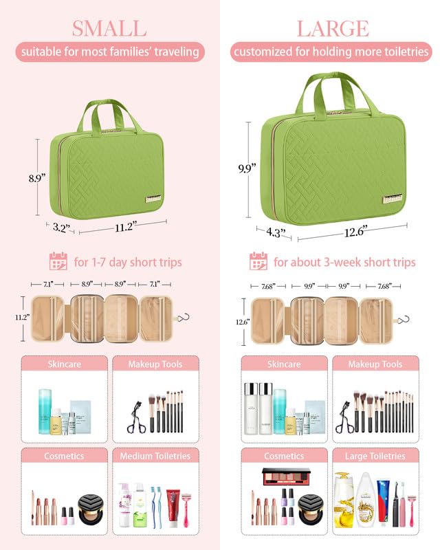 HOTOR Travel Toiletry Bag - Hanging, Waterproof, Avocado Green, Medium