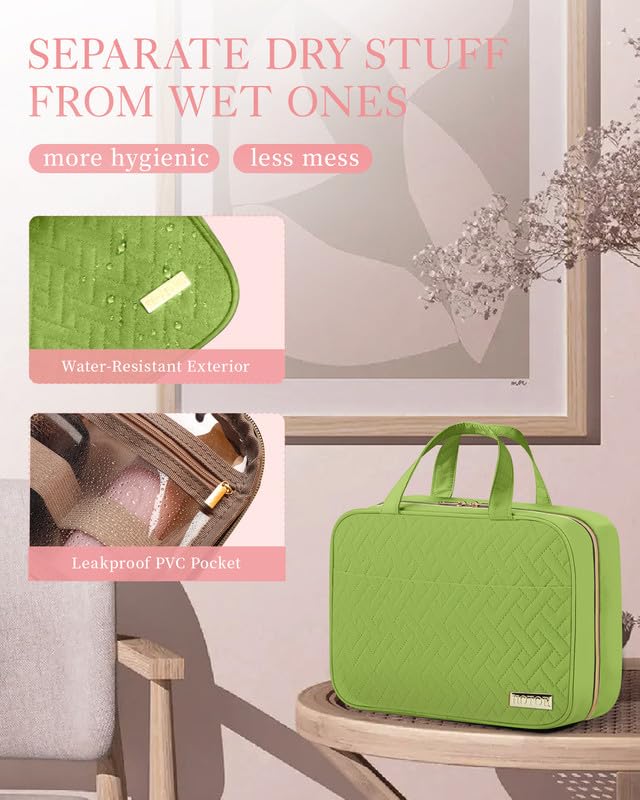 HOTOR Travel Toiletry Bag - Hanging, Waterproof, Avocado Green, Medium