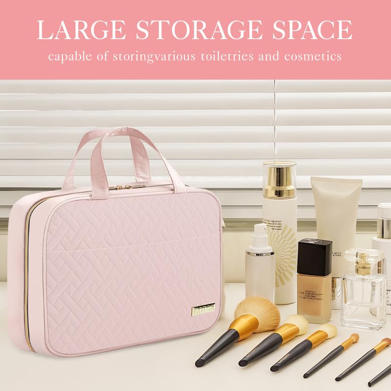 HOTOR Travel Toiletry Bag - Hanging, Large Compartments, Waterproof - Pale Pink