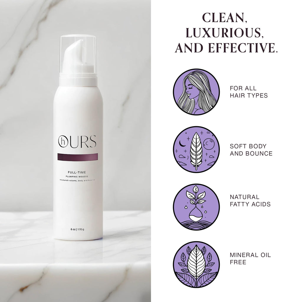 hOURS haircare Full-Time Plumping Mousse – Professional Volume, No Crunch, Sulfate & Paraben Free | 6 oz