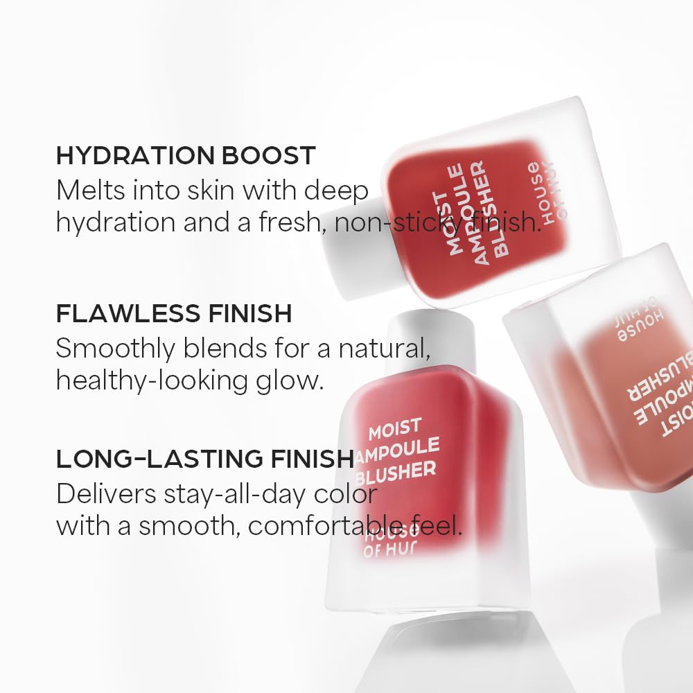 House of Hur Moist Ampoule Blusher – Hydrating 50% Essence, Dewy Finish, 0.68 fl oz, 9 Shades (Deep Plum)
