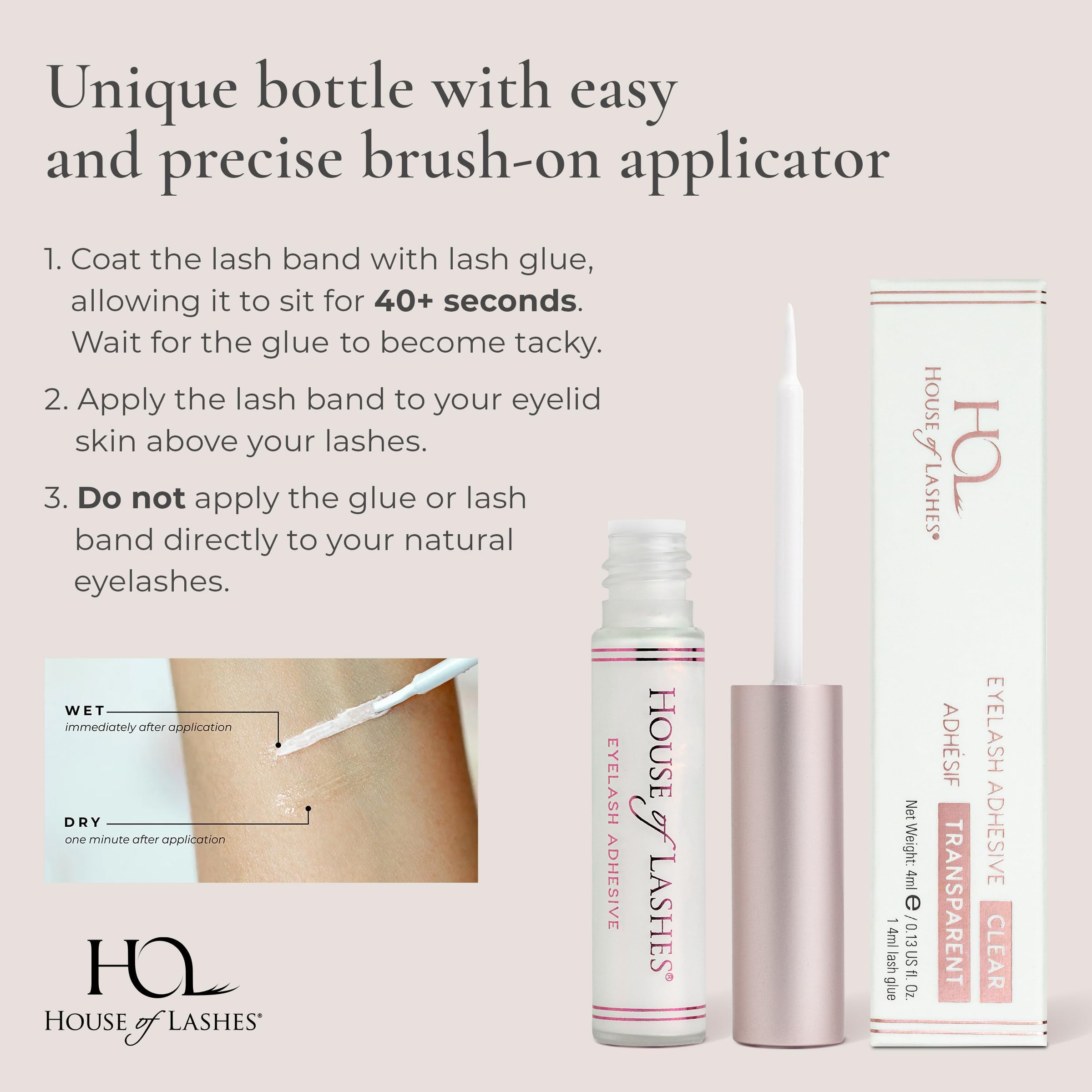 House of Lashes Eyelash Glue – Latex-Free for Sensitive Eyes, All-Day Hold, Clear Finish, 2 Count