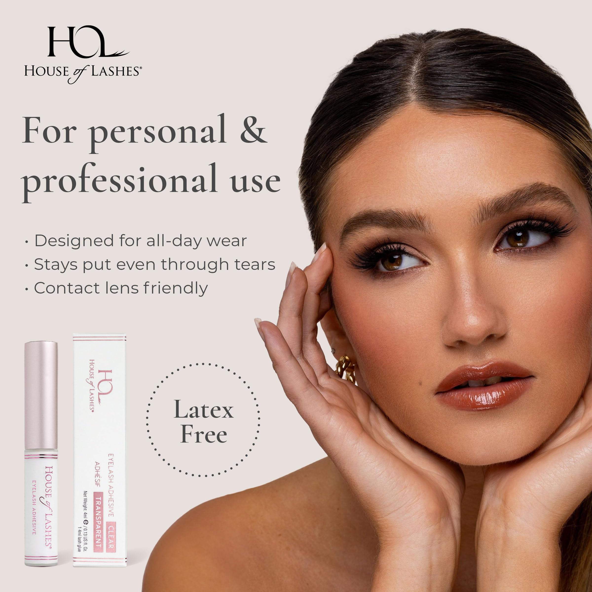 House of Lashes Eyelash Glue – Latex-Free for Sensitive Eyes, All-Day Hold, Clear Finish, 2 Count