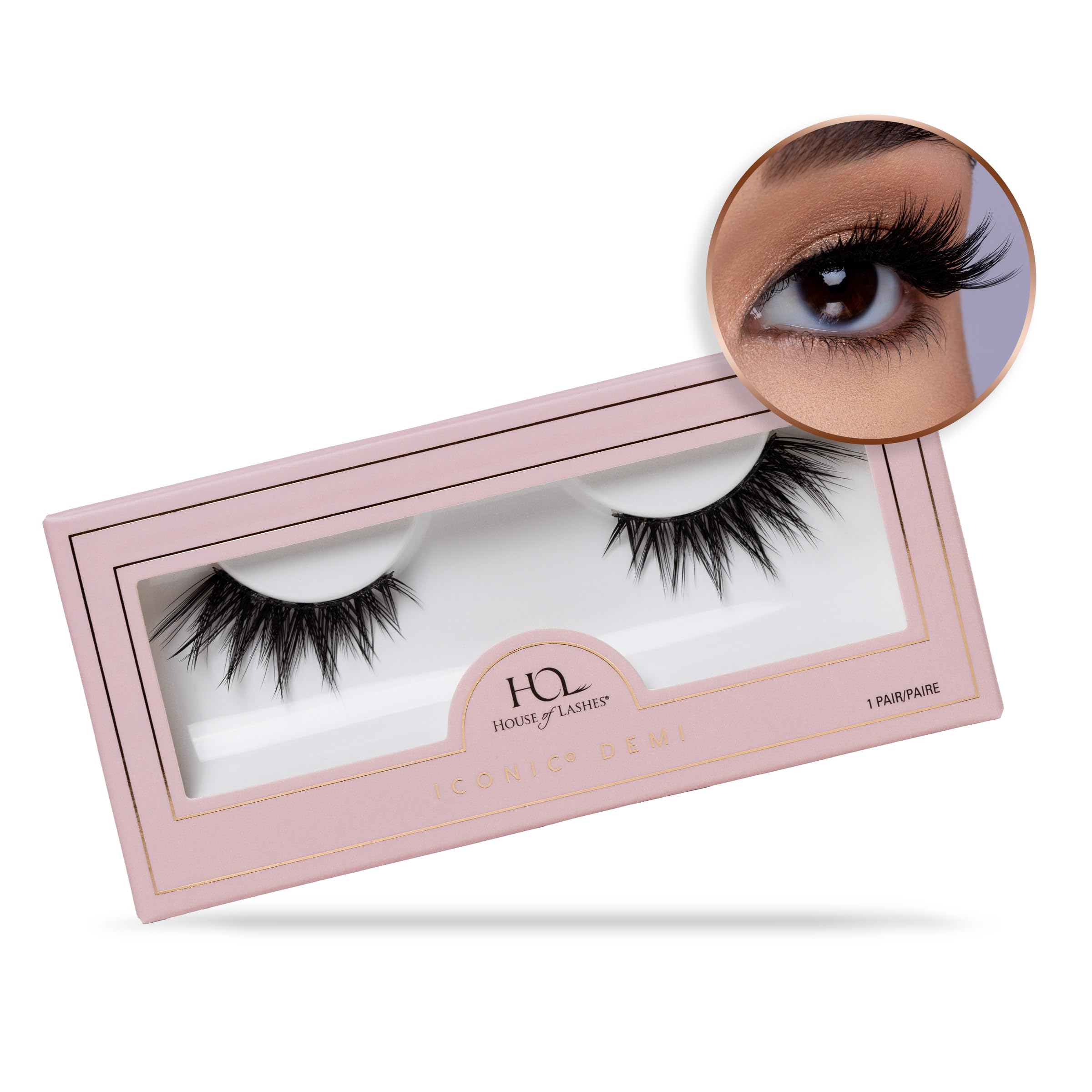 House of Lashes Iconic Demi – Comfortable Faux Mink Lashes for Bold Cat-Eye, Reusable & All Eye Shapes