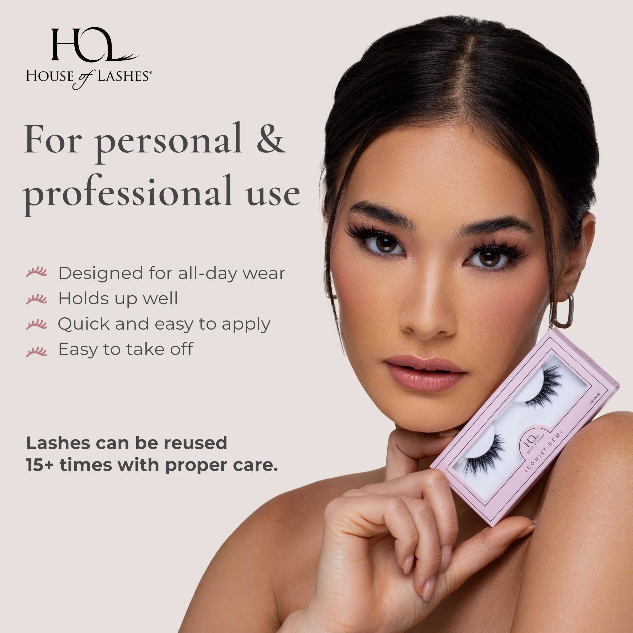 House of Lashes Iconic Demi – Comfortable Faux Mink Lashes for Bold Cat-Eye, Reusable & All Eye Shapes